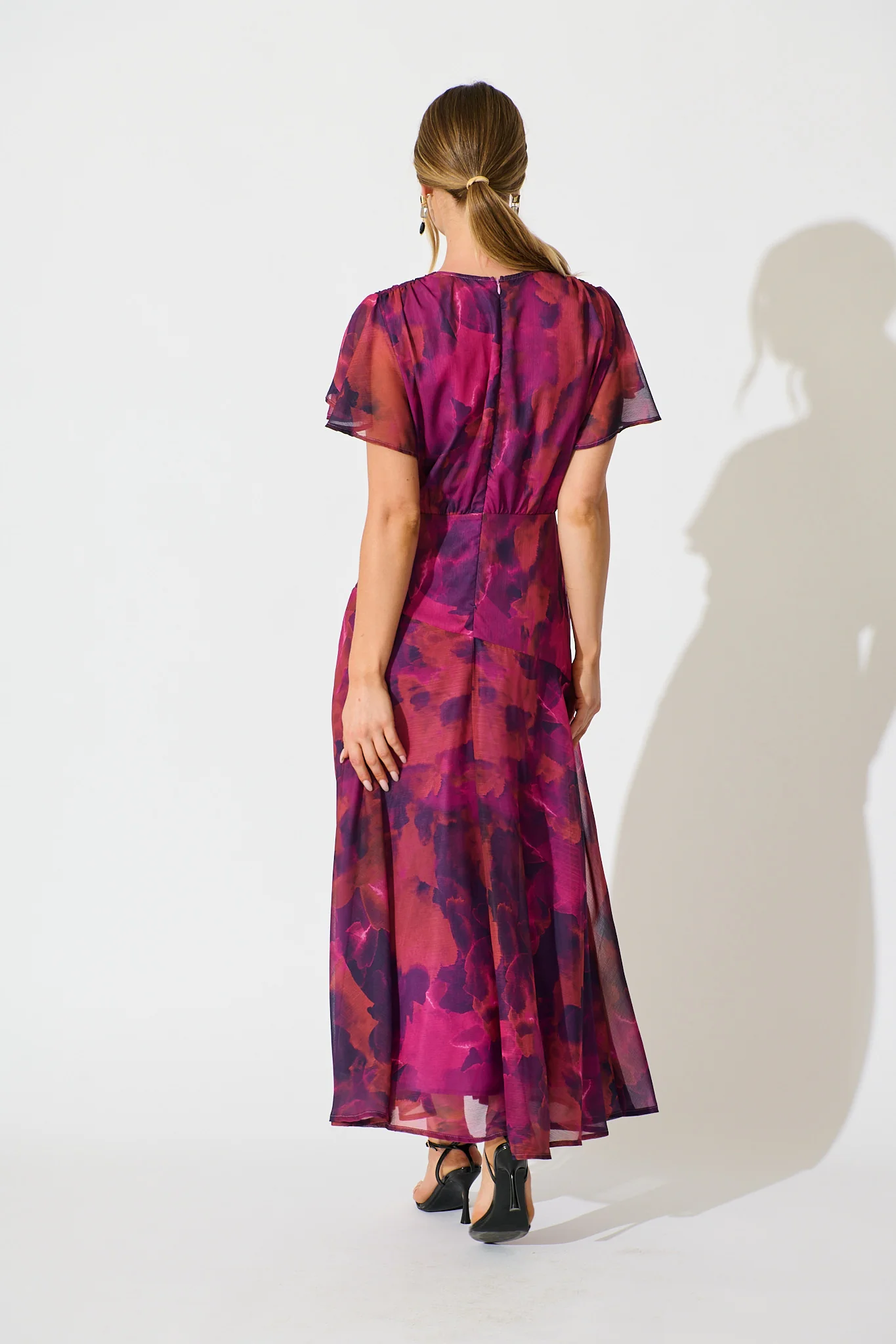 Whisper Lily Maxi Dress in Purple Watercolour Chiffon - Image 4