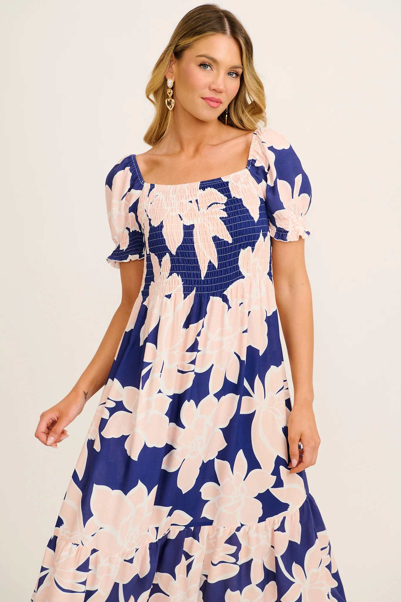 Whisper Maxi Dress in Navy with Pink Floral - Image 2