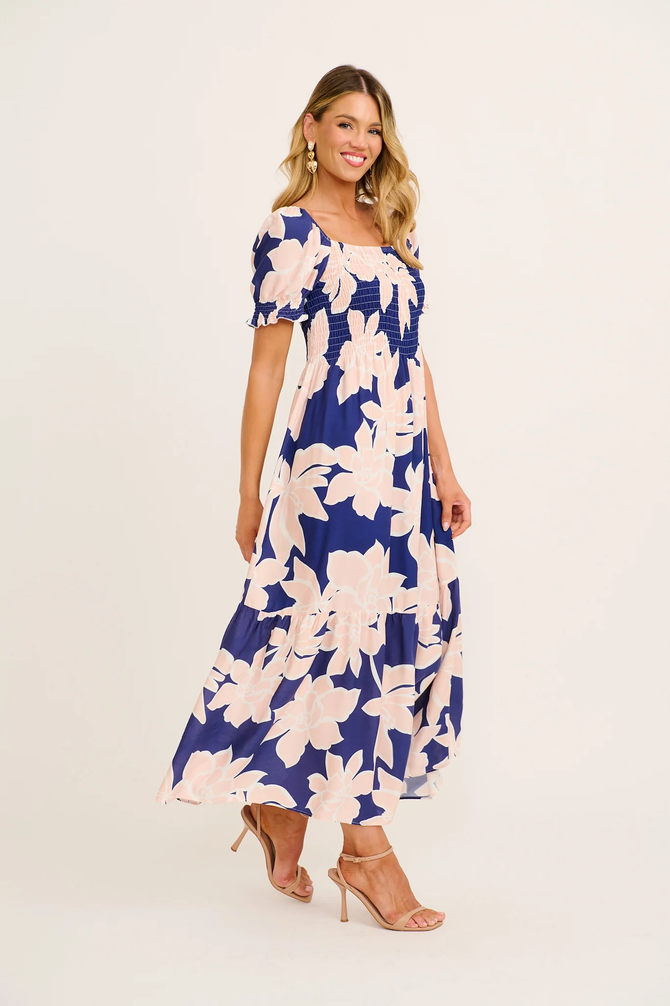 Whisper Maxi Dress in Navy with Pink Floral - Image 3