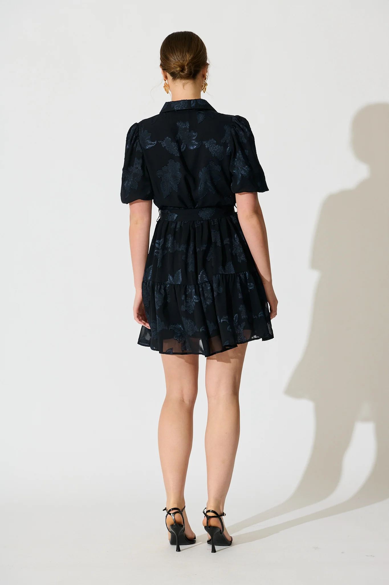 Whispered Grace Shirt Dress in Navy Burnout Chiffon - Image 4