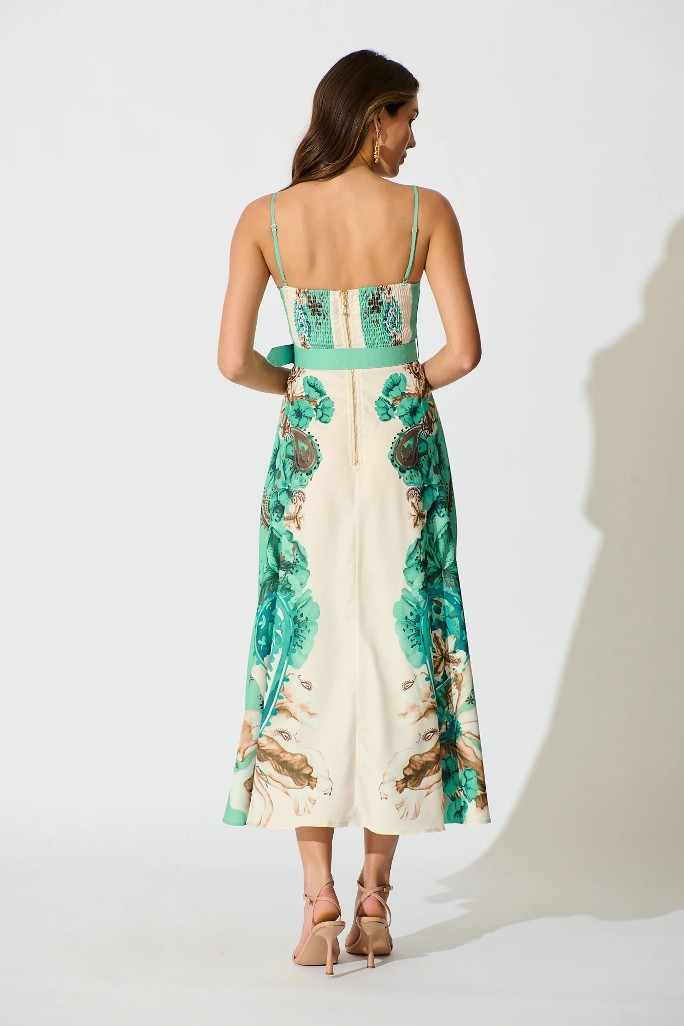 Whispers of Jade Sundress in Cream with Jade Print Linen Blend - Image 7