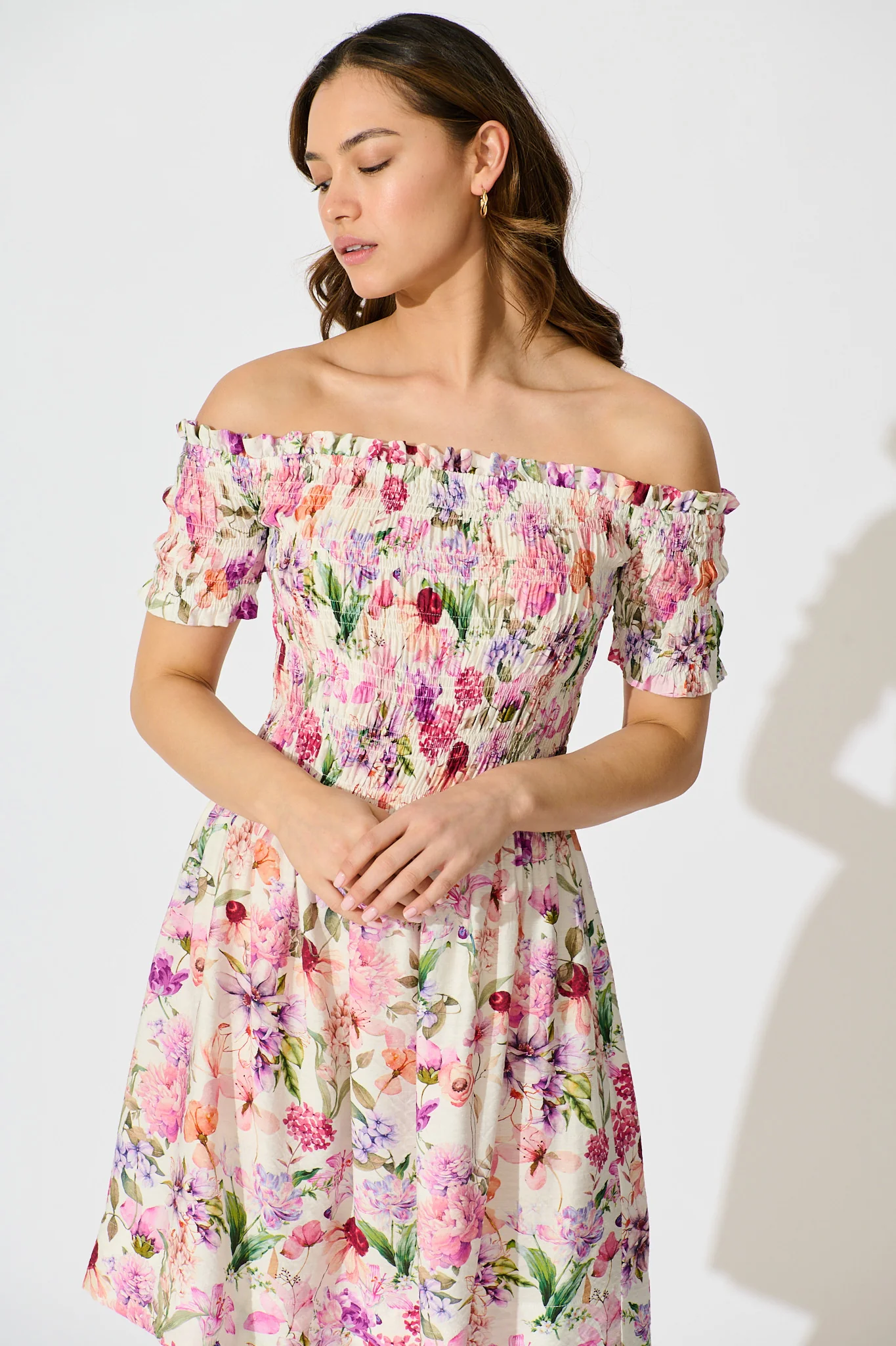 Wild Rose Whisper Dress in White with Lilac Floral - Image 2