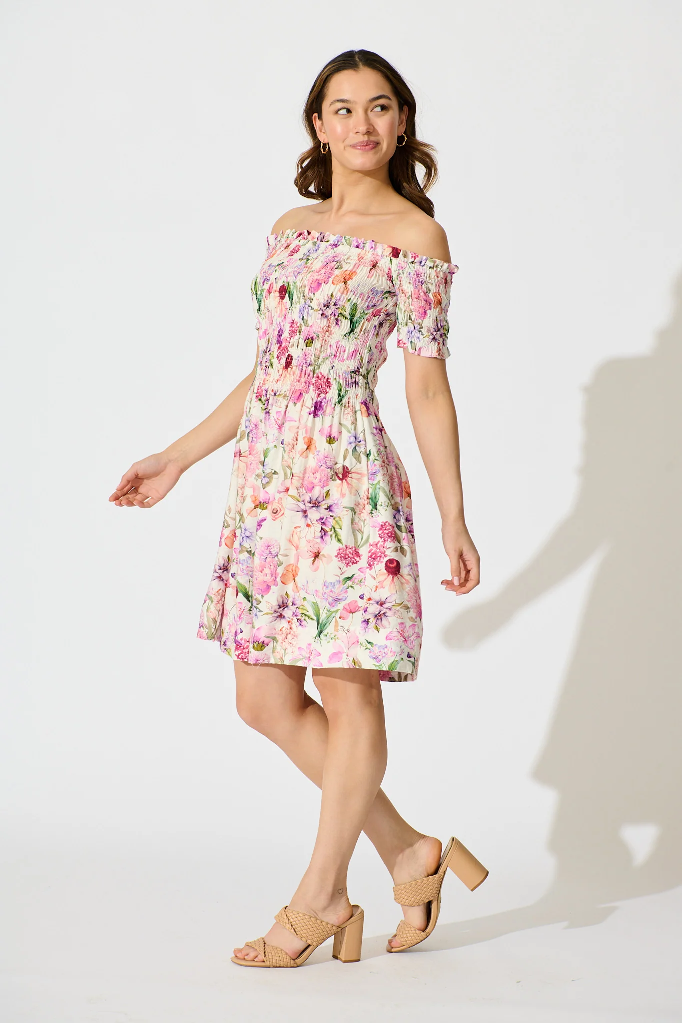 Wild Rose Whisper Dress in White with Lilac Floral - Image 3