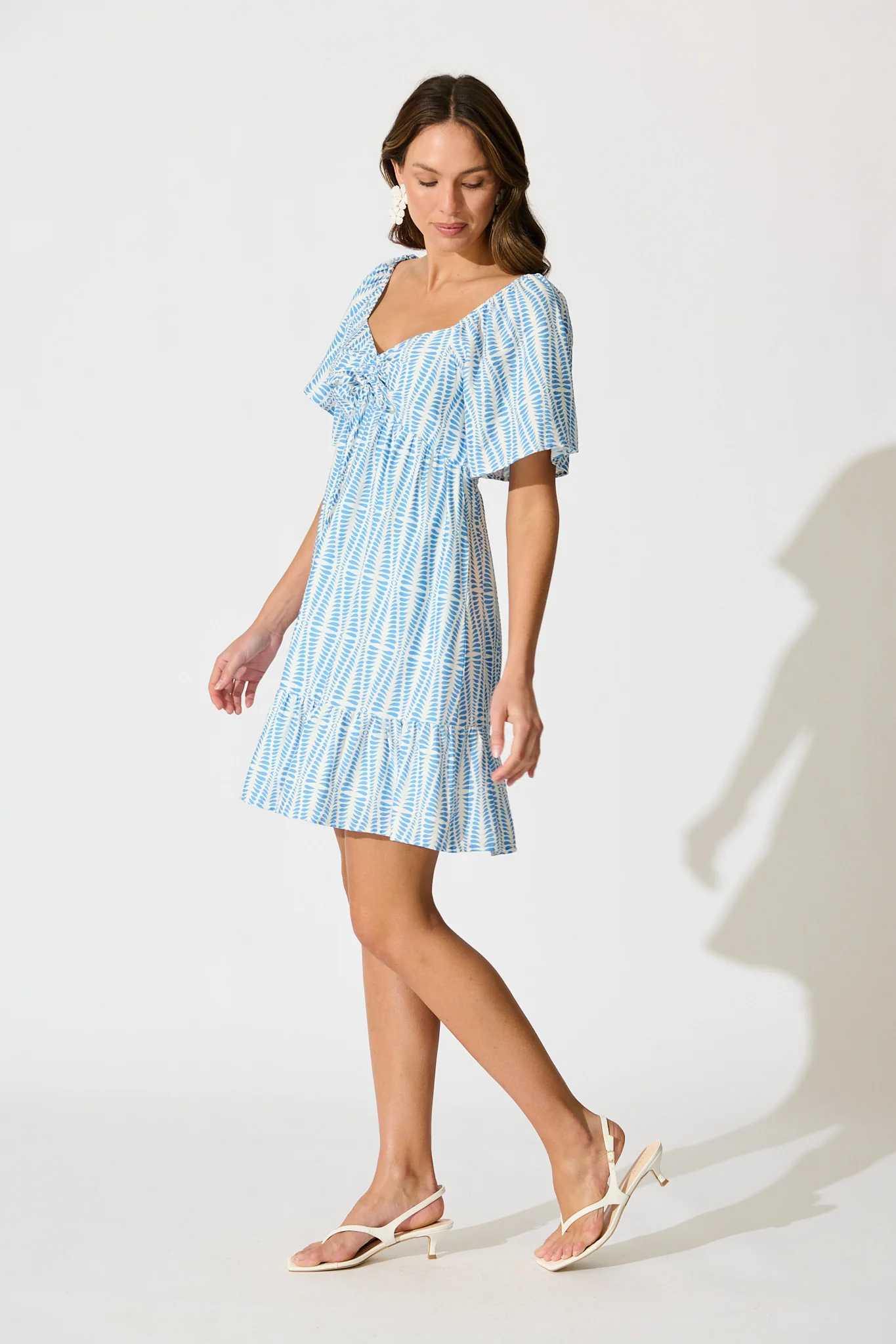 Wilda Dress in Blue and White Print - Image 3
