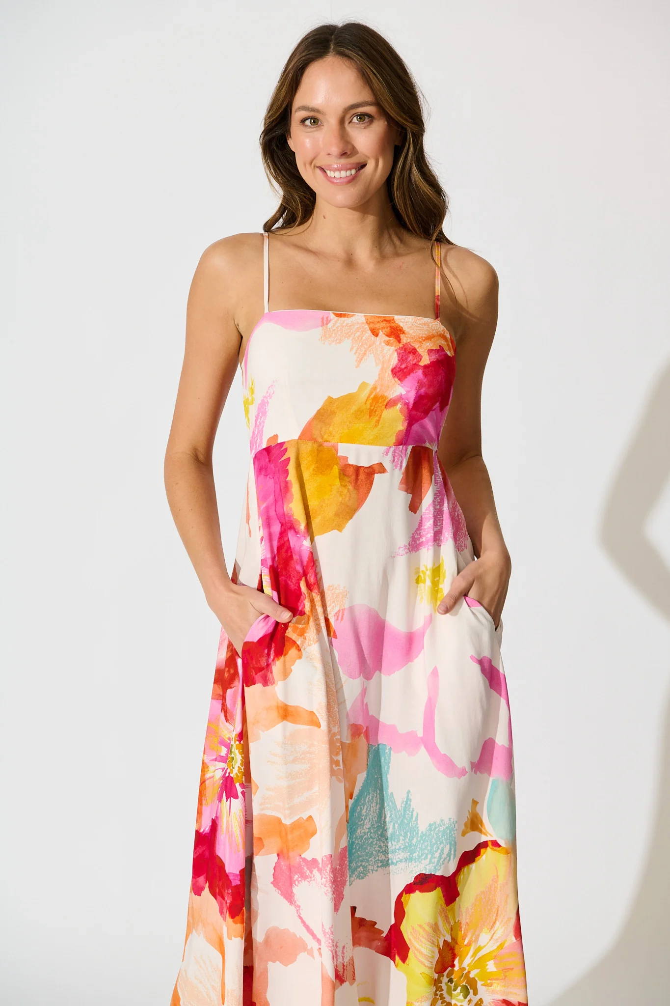 Willa Maxi Sundress in Blush and Multi Floral - Image 2