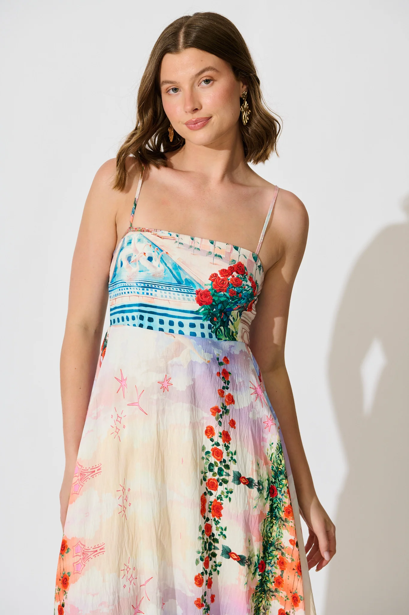Willa Maxi Sundress in Red Rose Conversational Print - Image 2