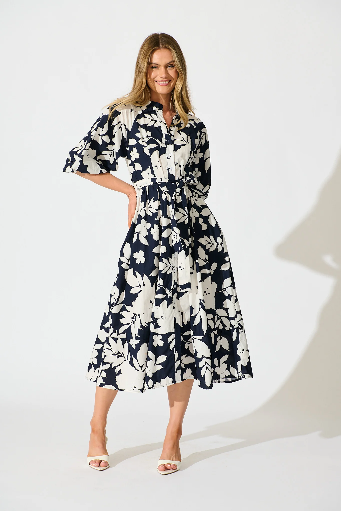 Willow Sky Midi Dress in Navy Floral Cotton Poplin