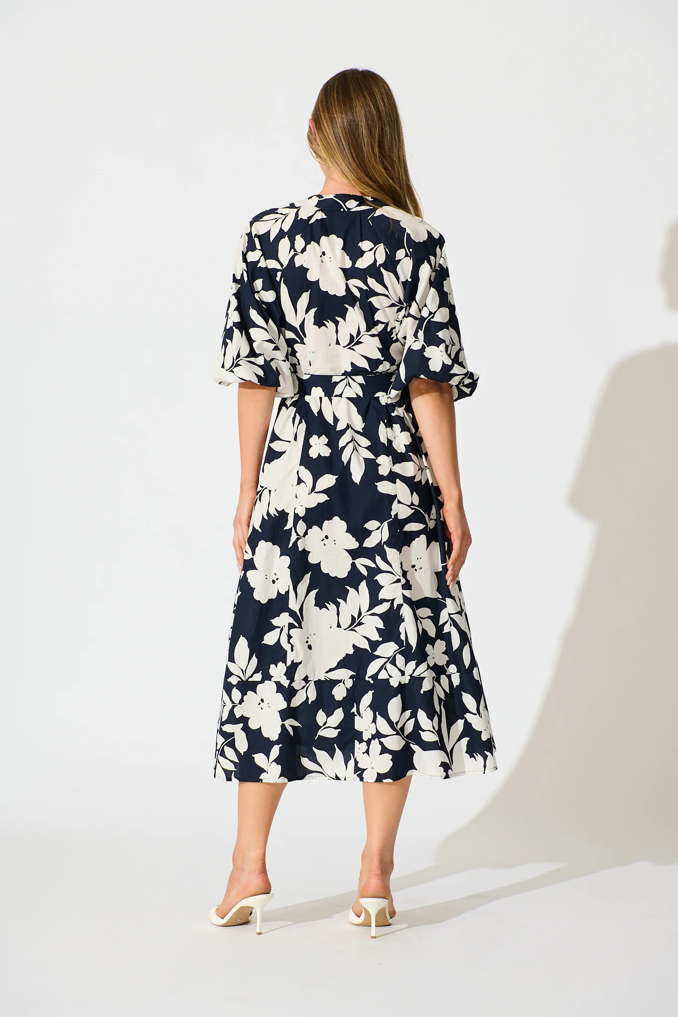 Willow Sky Midi Dress in Navy Floral Cotton Poplin - Image 4