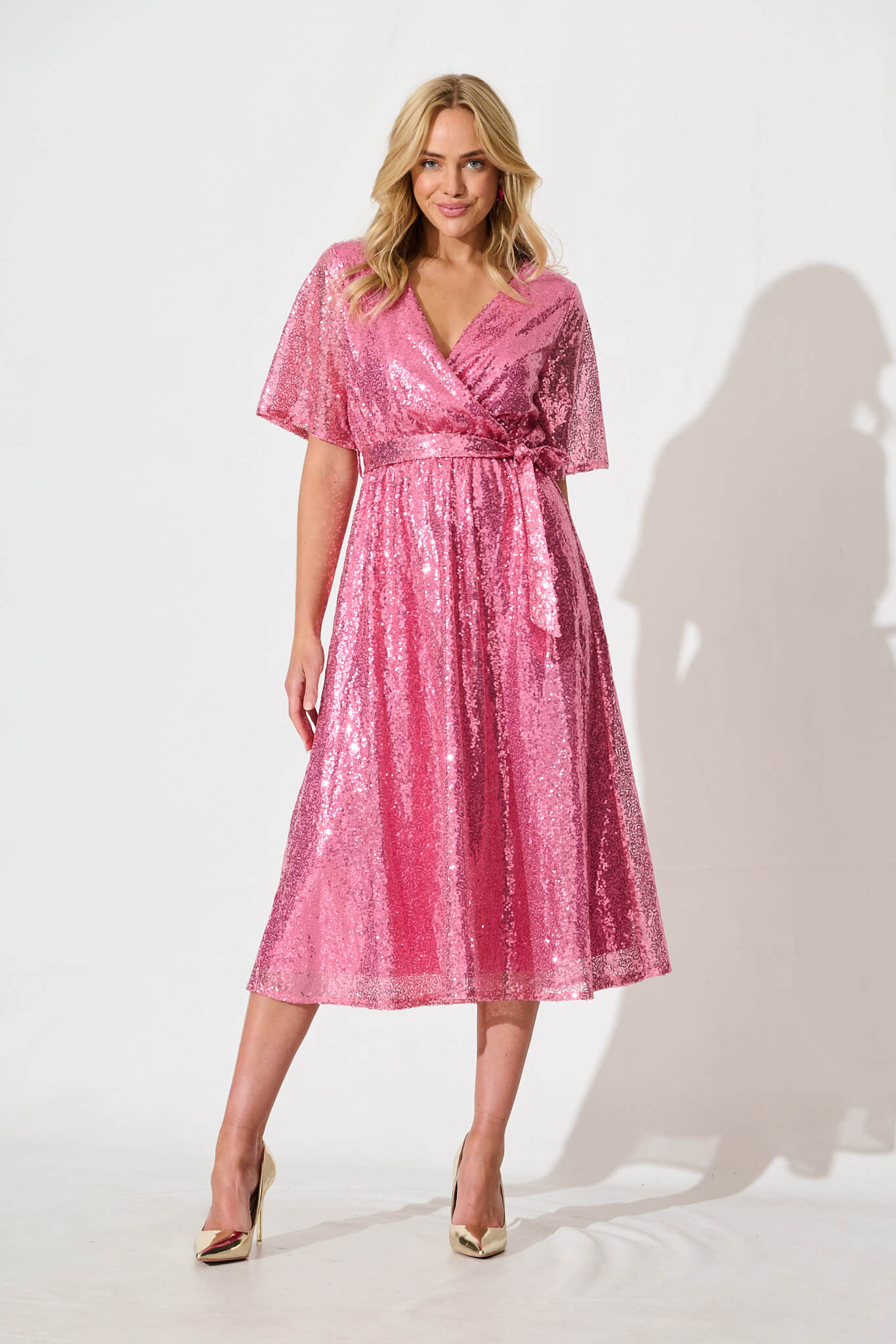 Winslet Midi Dress In Pink Sequin - Image 2