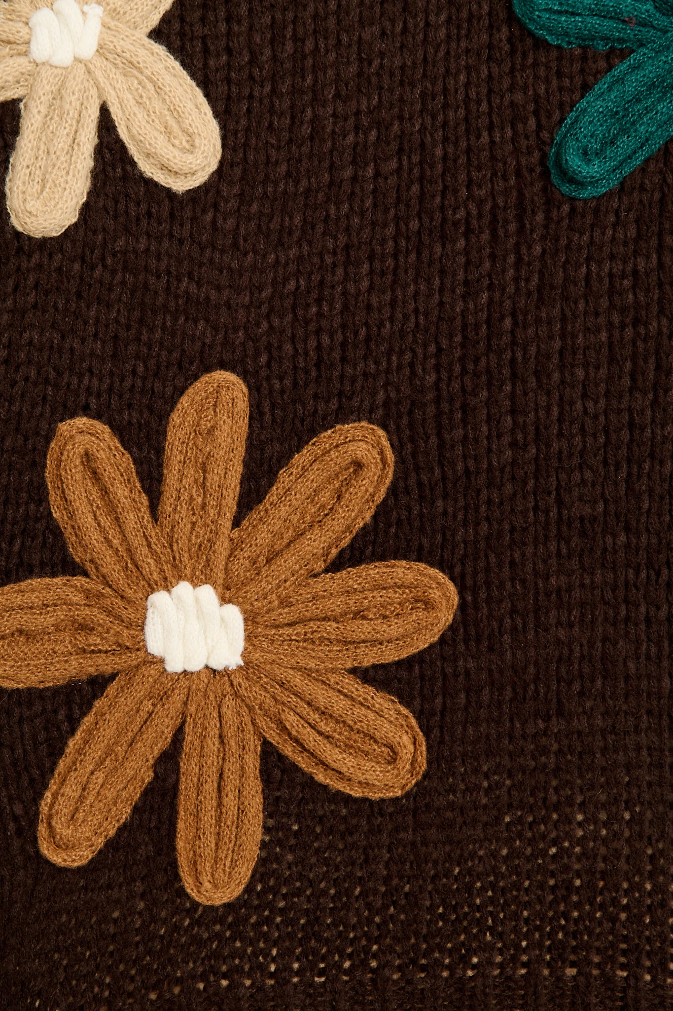 Winter Blossom Knit in Brown with Multi Flower Wool Blend - Image 6