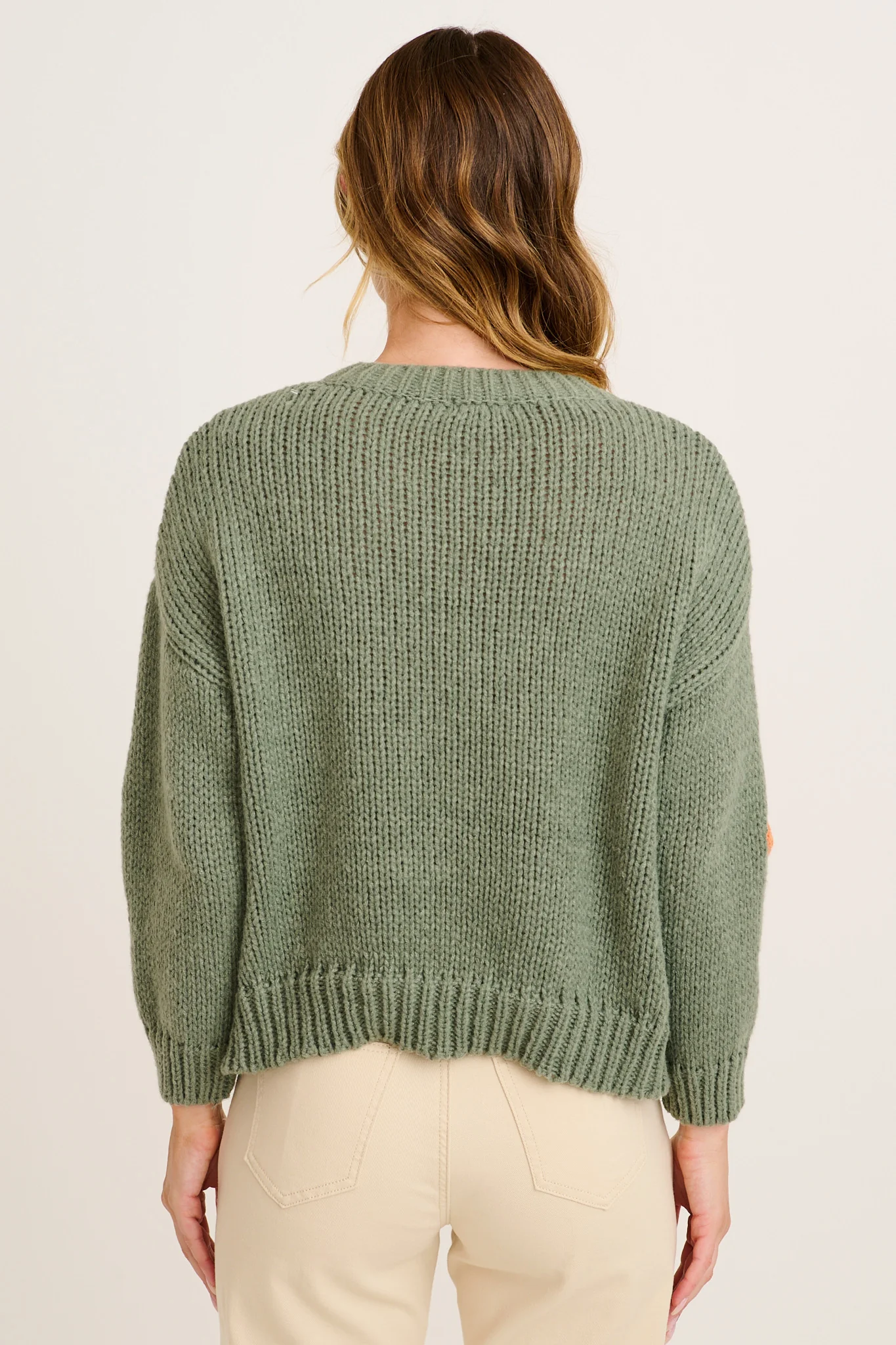 Winter Blossom Knit in Khaki with Multi Flower Wool Blend - Image 3