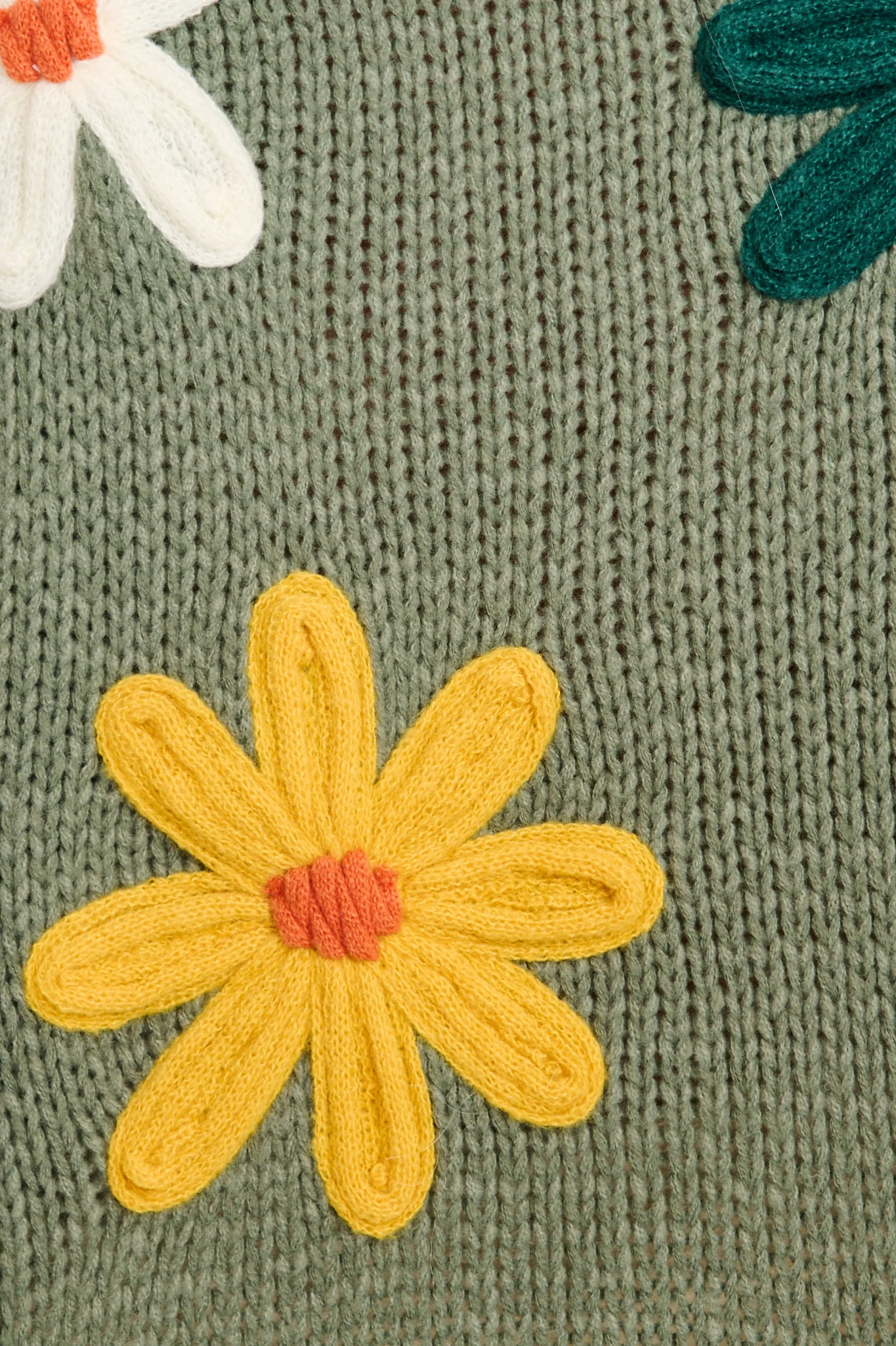 Winter Blossom Knit in Khaki with Multi Flower Wool Blend - Image 6