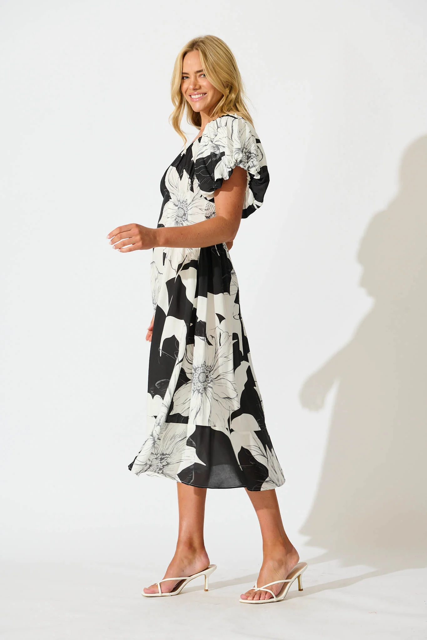 Wintour Midi Dress In Black With White Floral - Image 3