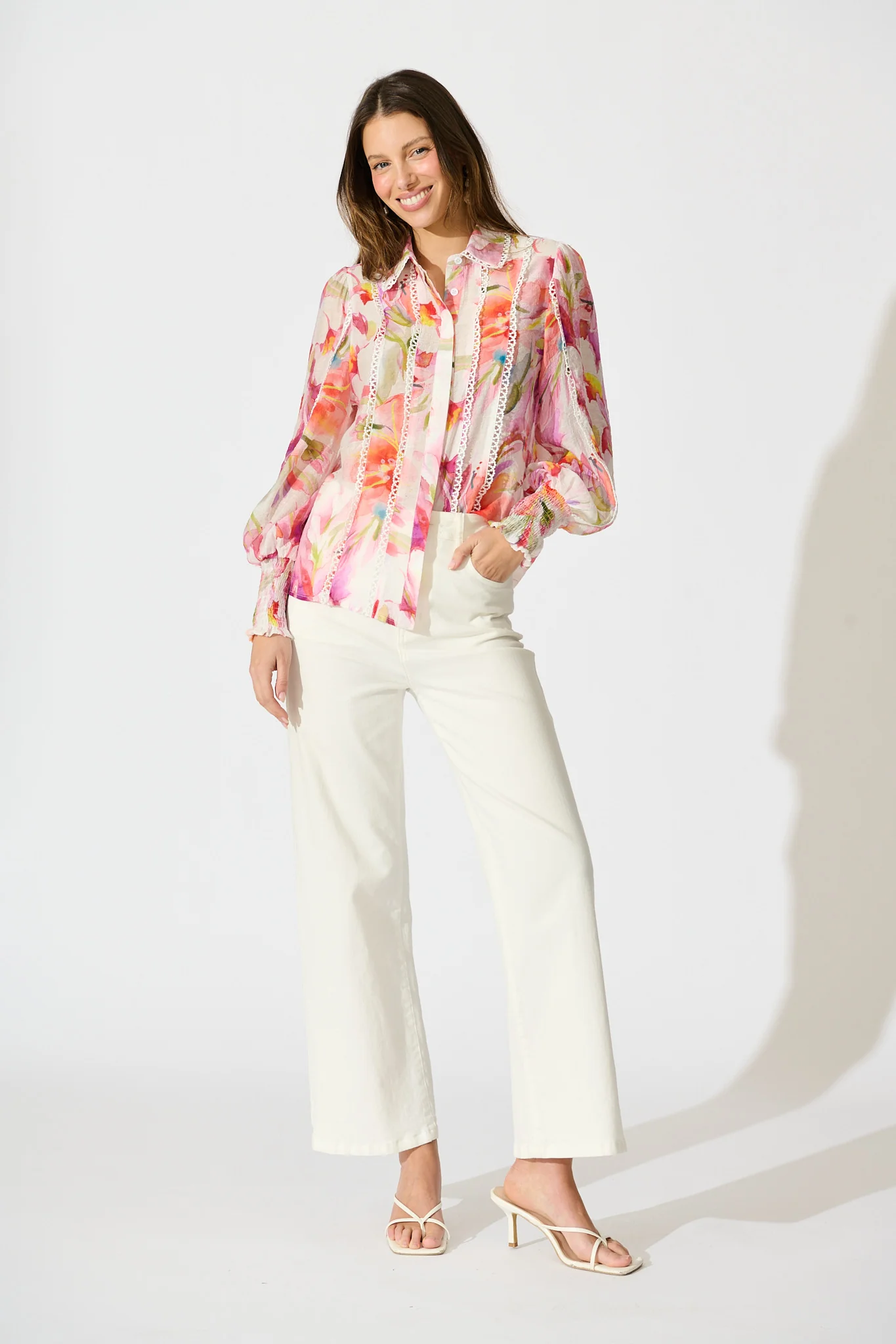 Wisteria Whisper Shirt in White with Multi Floral - Image 4