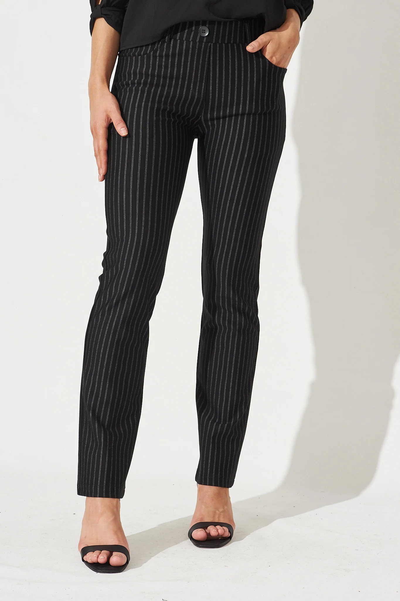 Workflow Stretch Straight Leg Pocket Pant In Black Pinstripe - Image 5