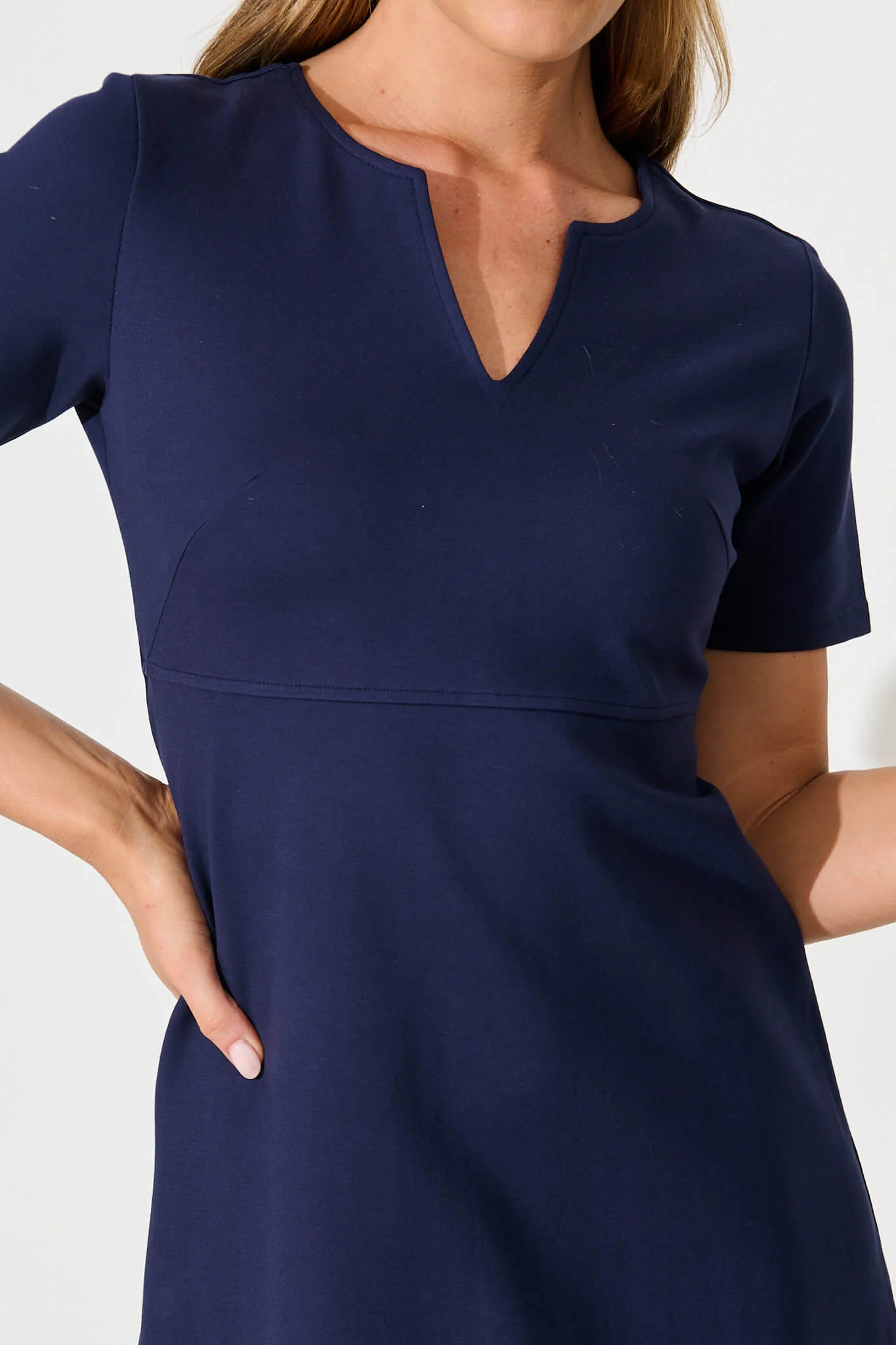 Workflow Stretch V neck Dress in Navy - Image 6