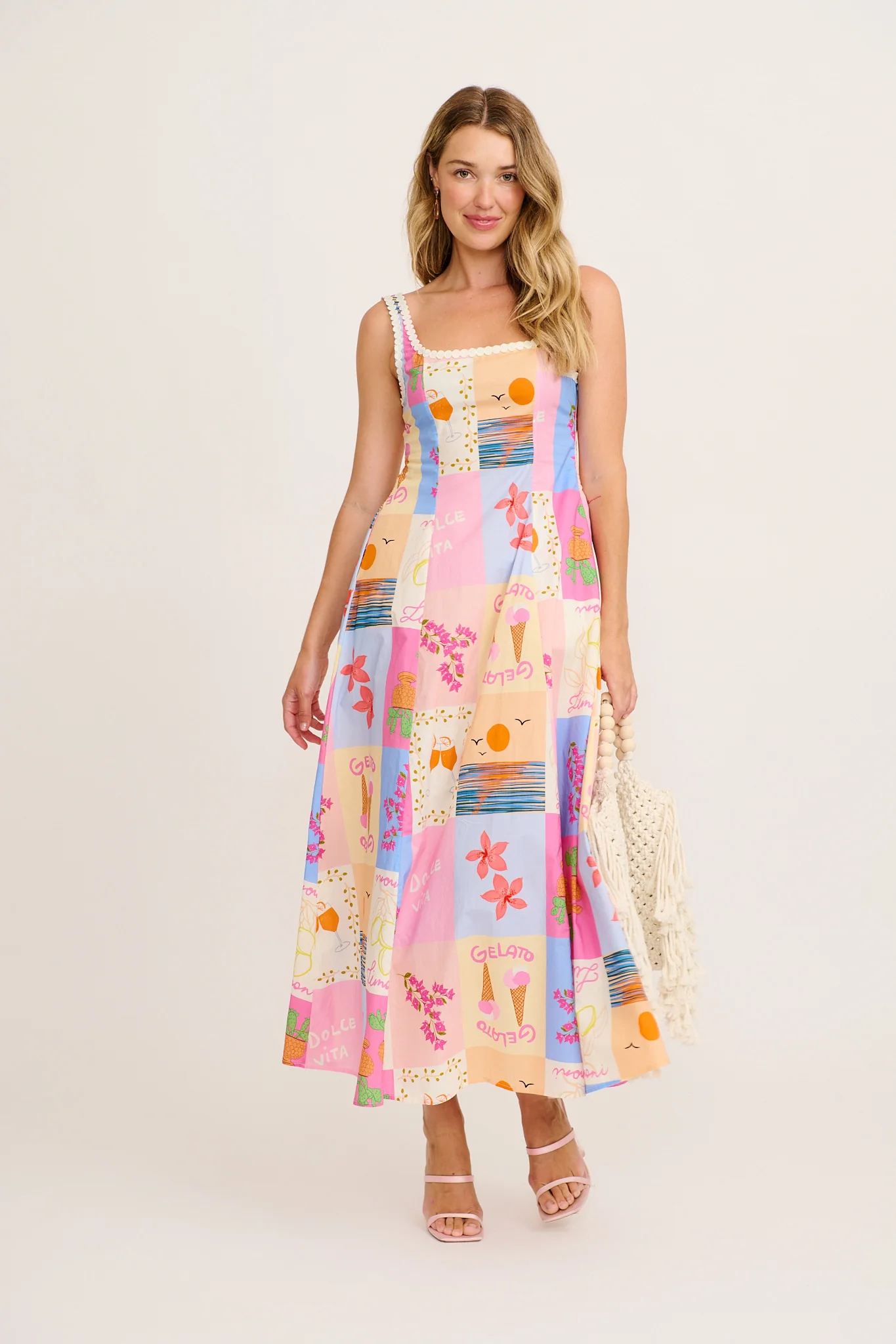 Wrenna Maxi Dress in Multi Patchwork Cotton