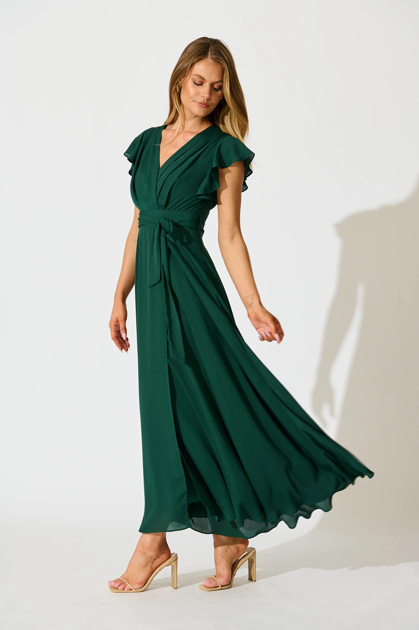 Wynter Maxi Dress in Emerald Chiffon - Image 3