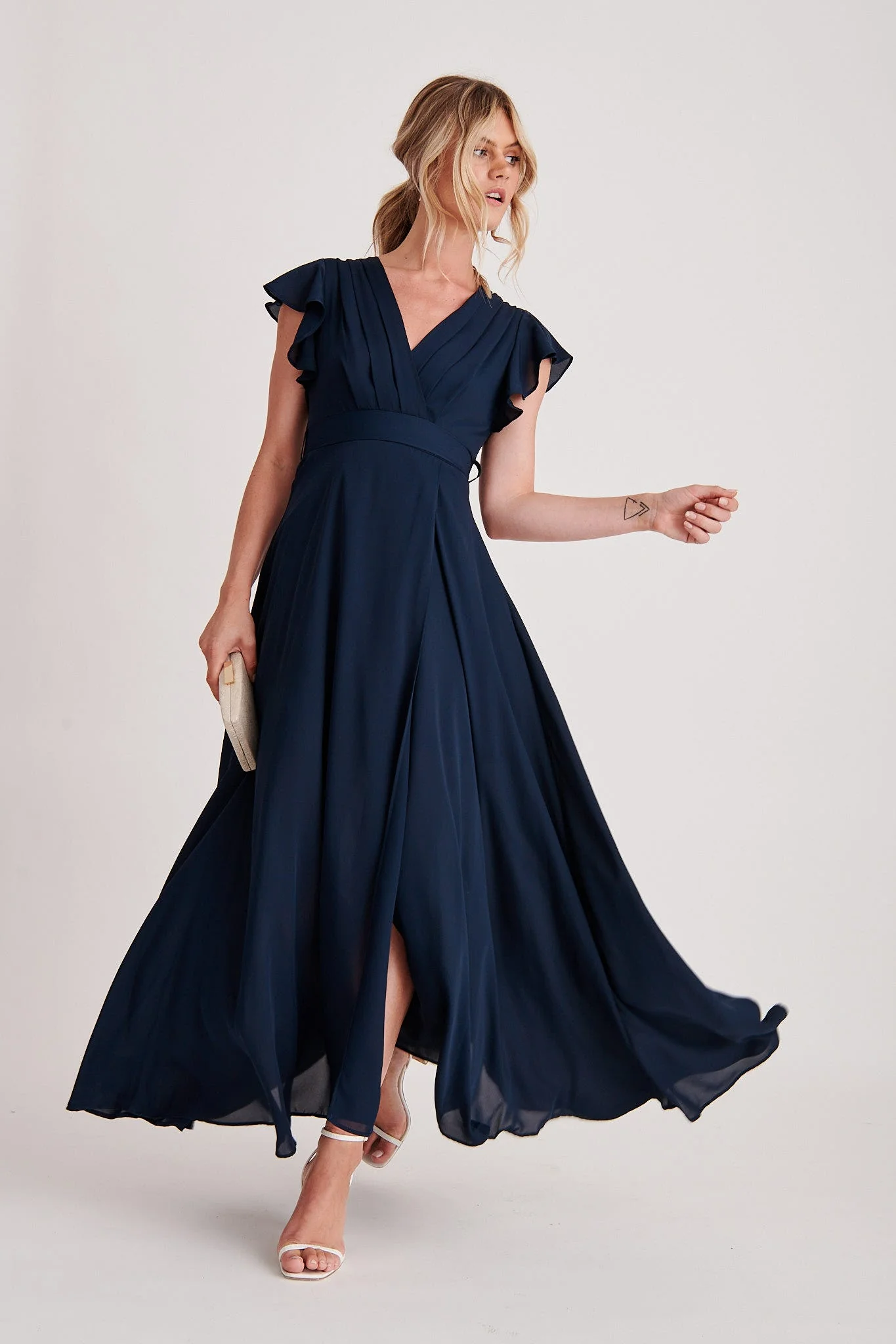 Wynter Maxi Dress in Navy Chiffon - Image 3