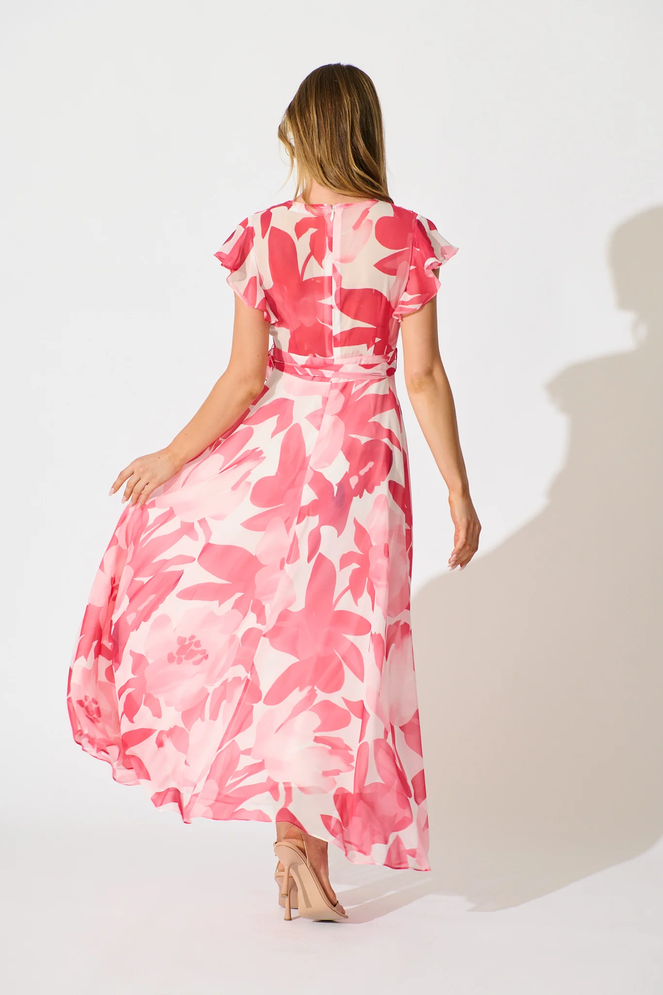 Wynter Maxi Dress in Pink Floral Chiffon - Image 5