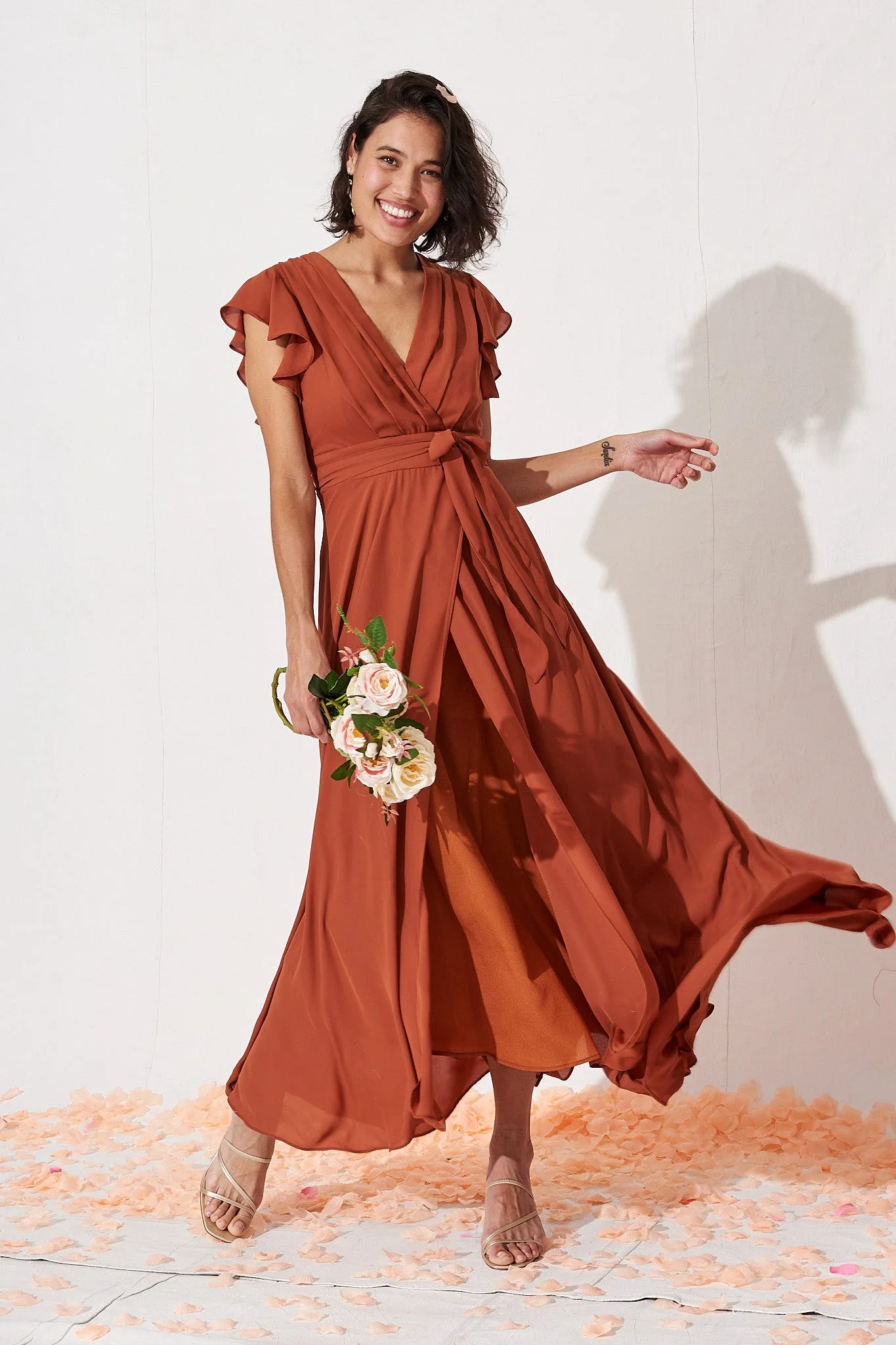 Wynter Maxi Dress in Rust Chiffon - Image 3