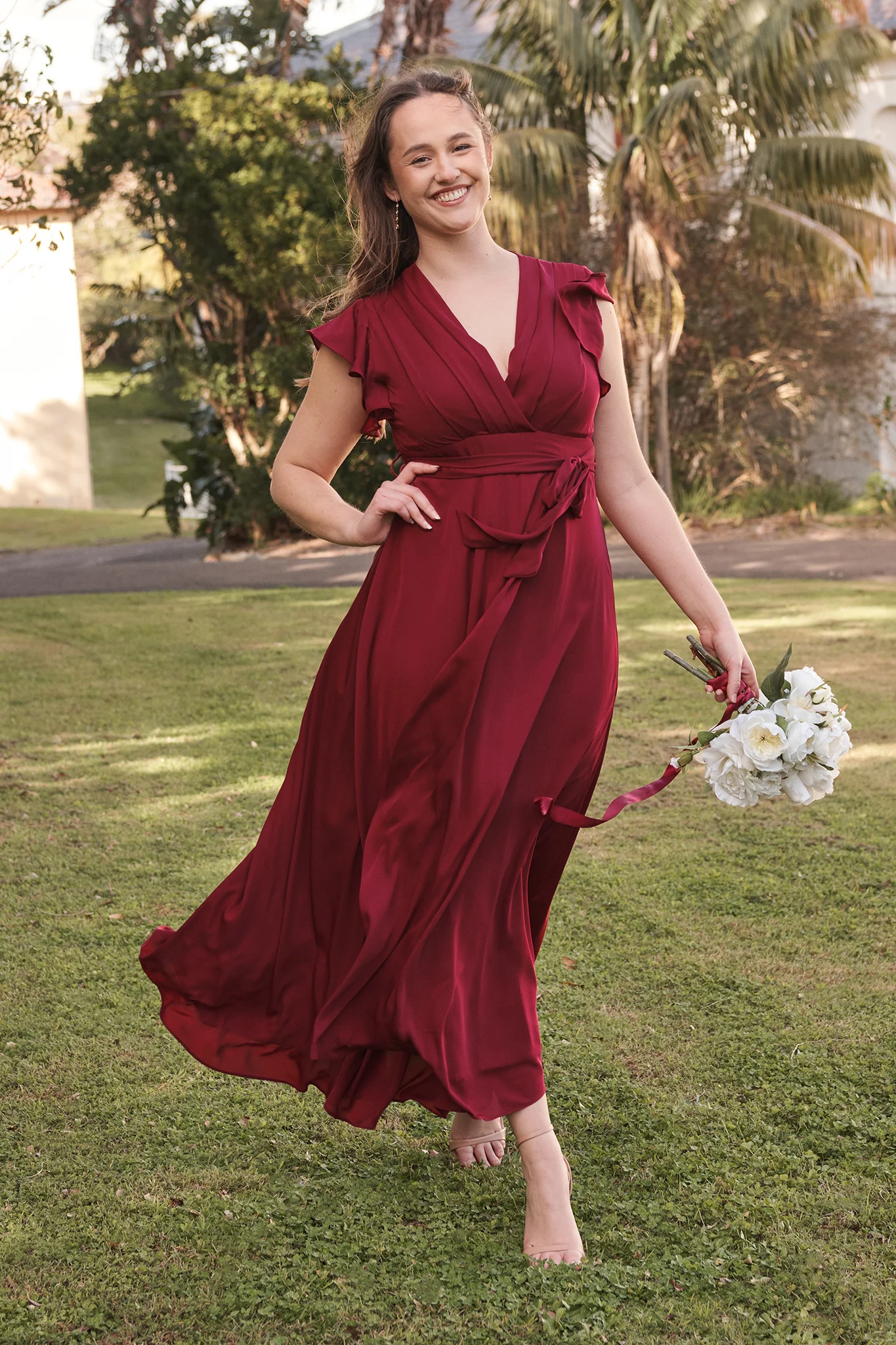 Wynter Maxi Dress in Wine Chiffon - Image 3