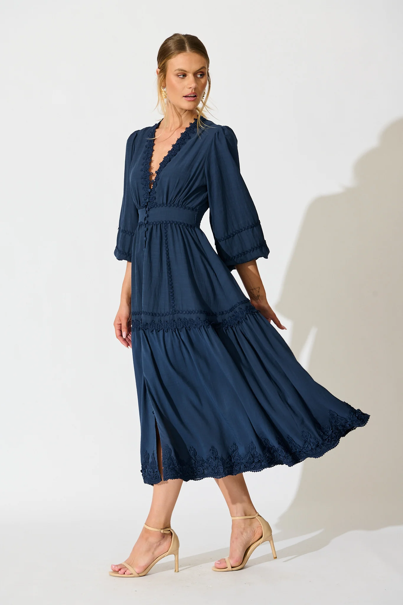 Yasmina Midi Dress in Navy - Image 3