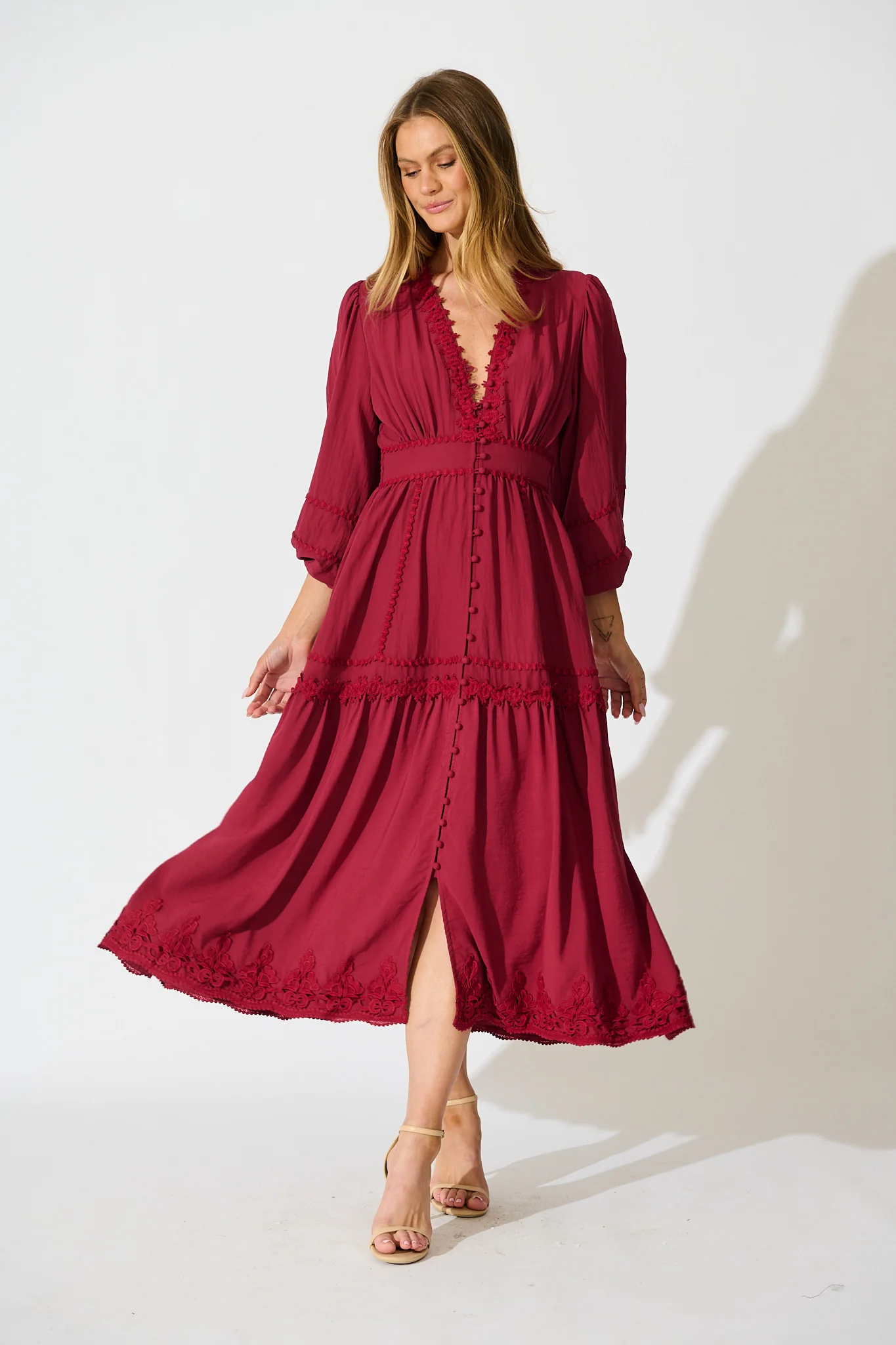 Yasmina Midi Dress in Wine