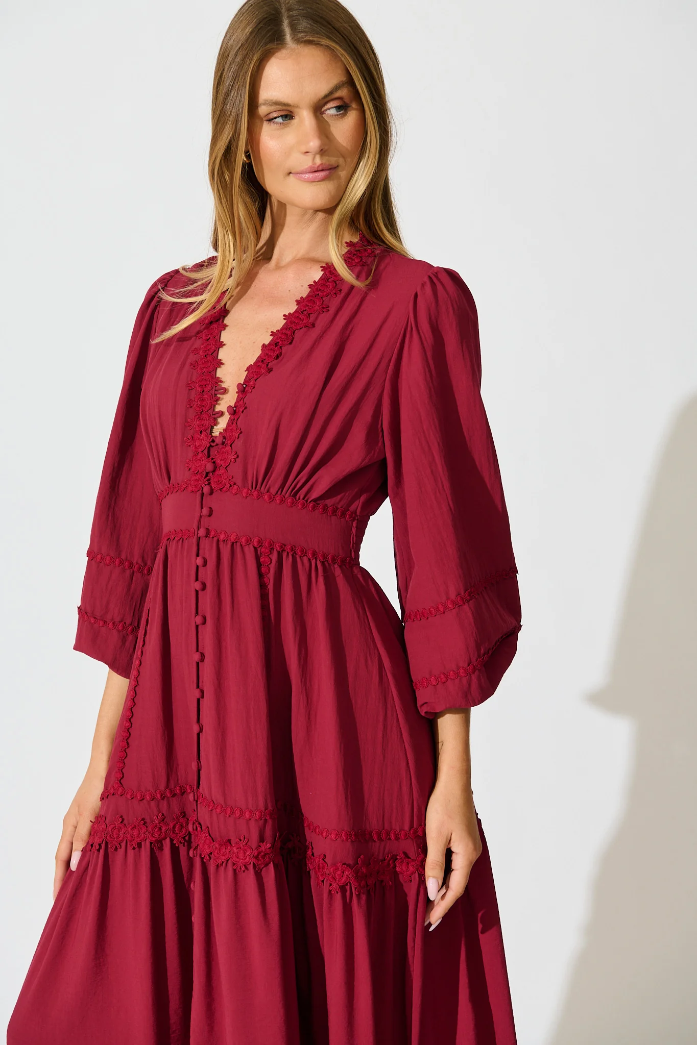 Yasmina Midi Dress in Wine - Image 2