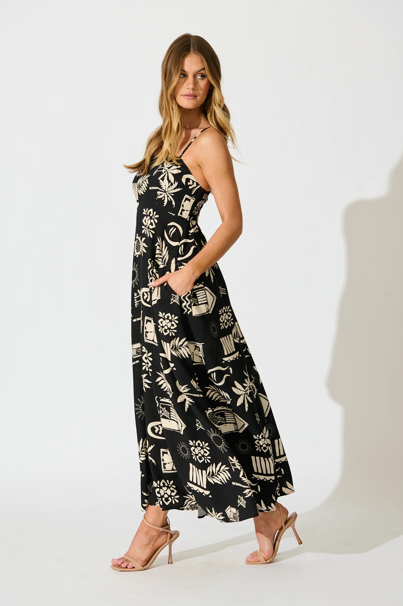 Yetta Maxi Sundress In Black Palm Print - Image 3
