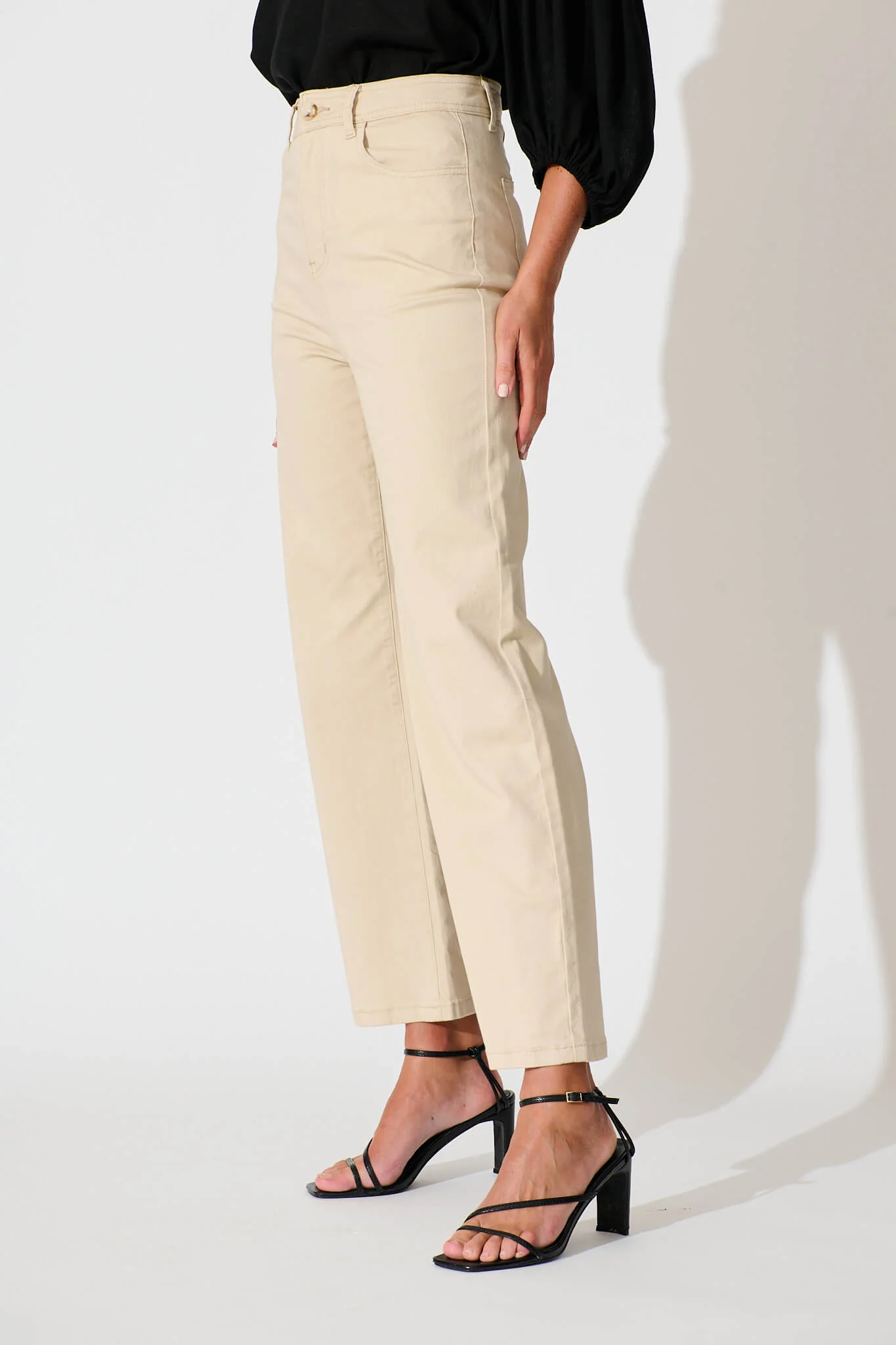 Yoko High Rise Relaxed Leg Jean In Beige Denim - Image 5