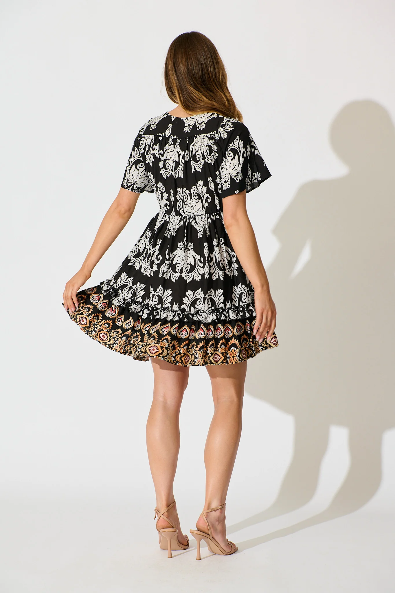 Zanayah Dress in Black with White Boho Print - Image 4