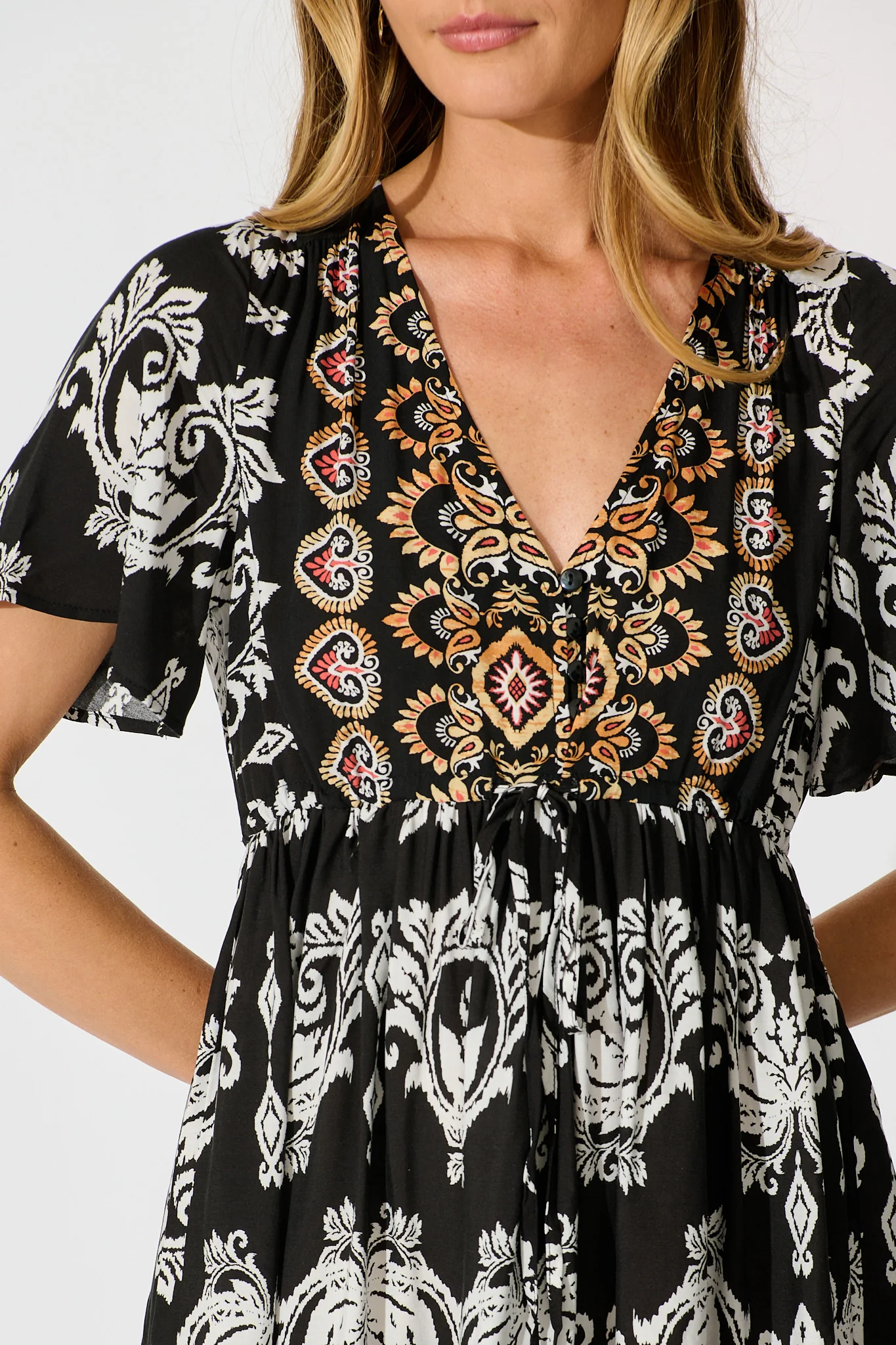 Zanayah Dress in Black with White Boho Print - Image 5
