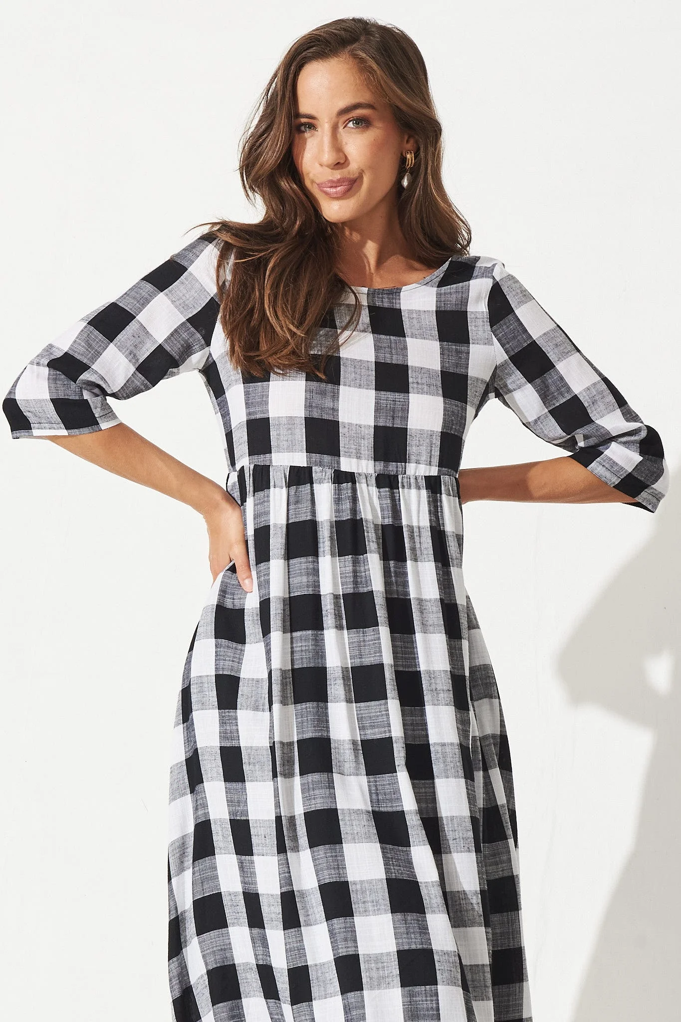 Zara Midi Smock Dress In Black With White Gingham - Image 2