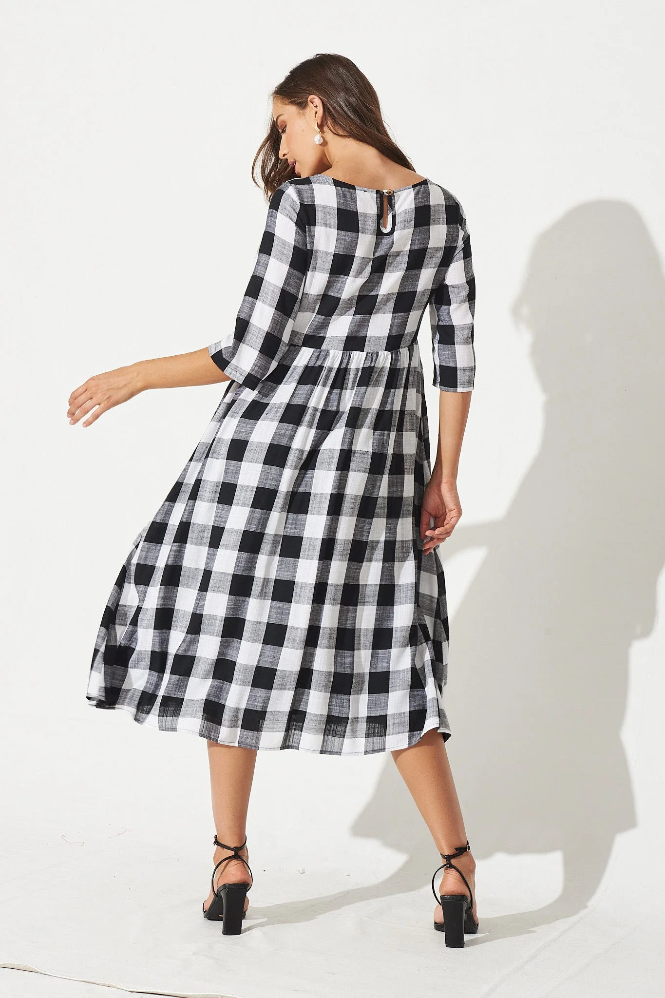 Zara Midi Smock Dress In Black With White Gingham - Image 4