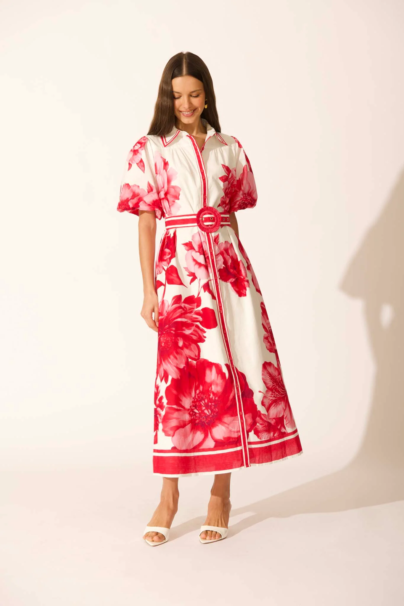 Zaraya Maxi Shirt Dress in Pink Floral Border Print Cotton - Image 3