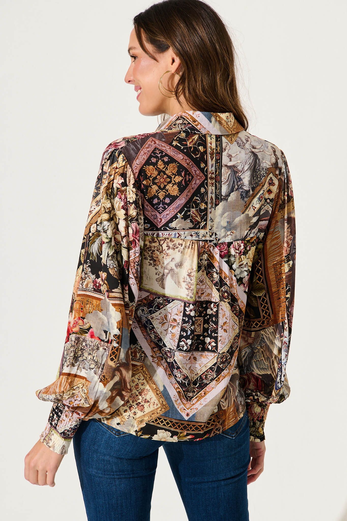 Zariya Shirt In Black Multi Patchwork With Ric Rac Trim - Image 3