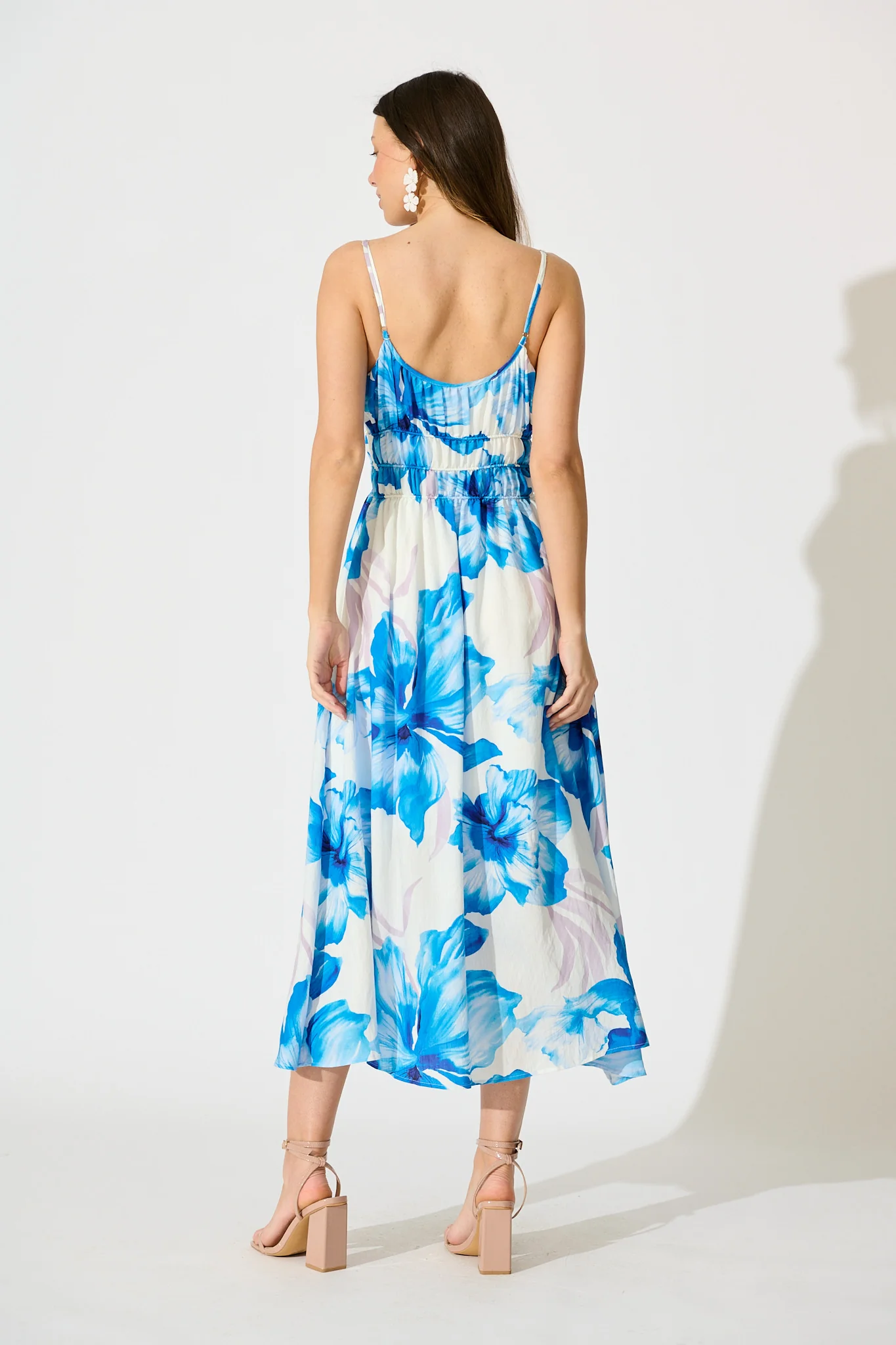 Zaynab Maxi Sundress in White with Blue Floral - Image 4