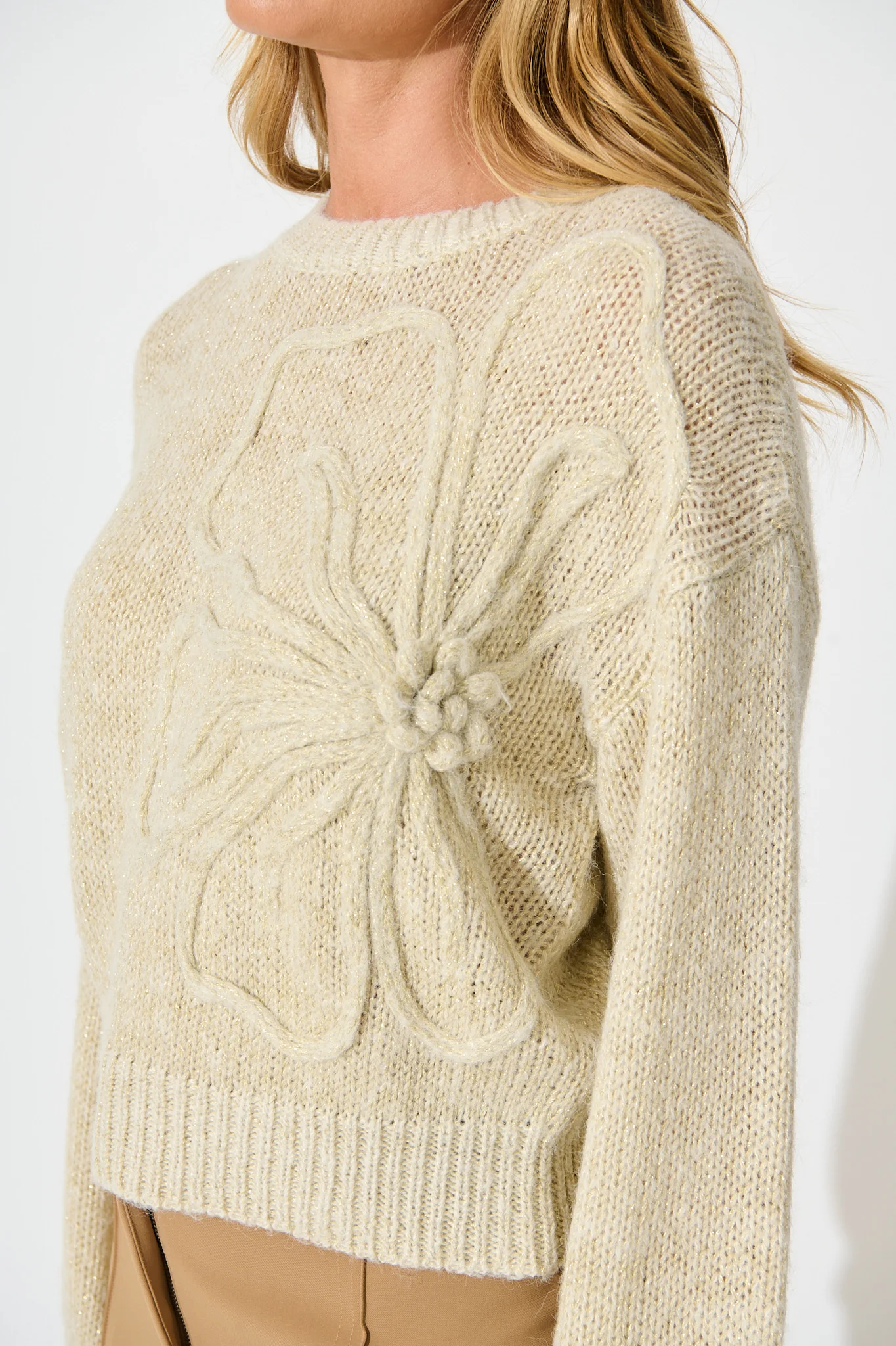 Zoe Knit in Beige Lurex Wool Blend - Image 5