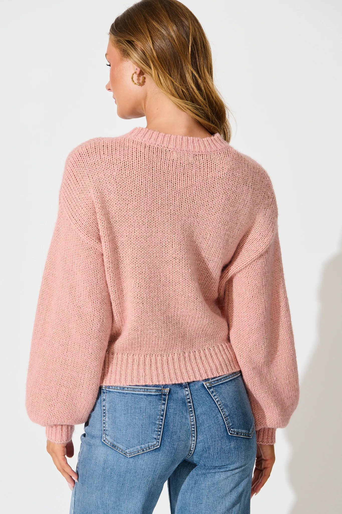 Zoe Knit in Dusty Pink Lurex Wool Blend - Image 6