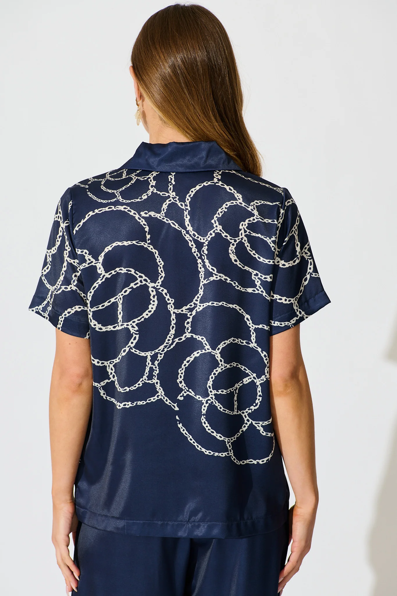 Zoi Shirt in Navy Floral Satin - Image 3