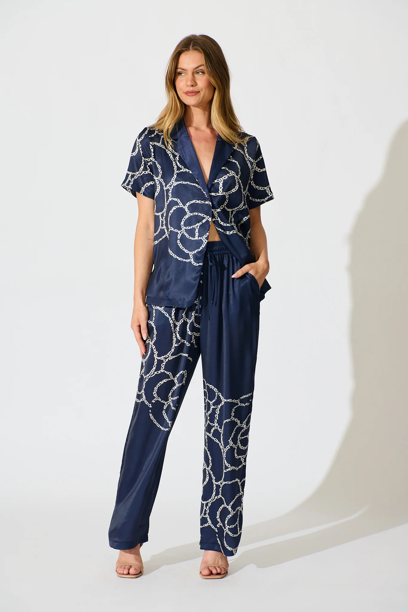 Zoi Shirt in Navy Floral Satin - Image 4