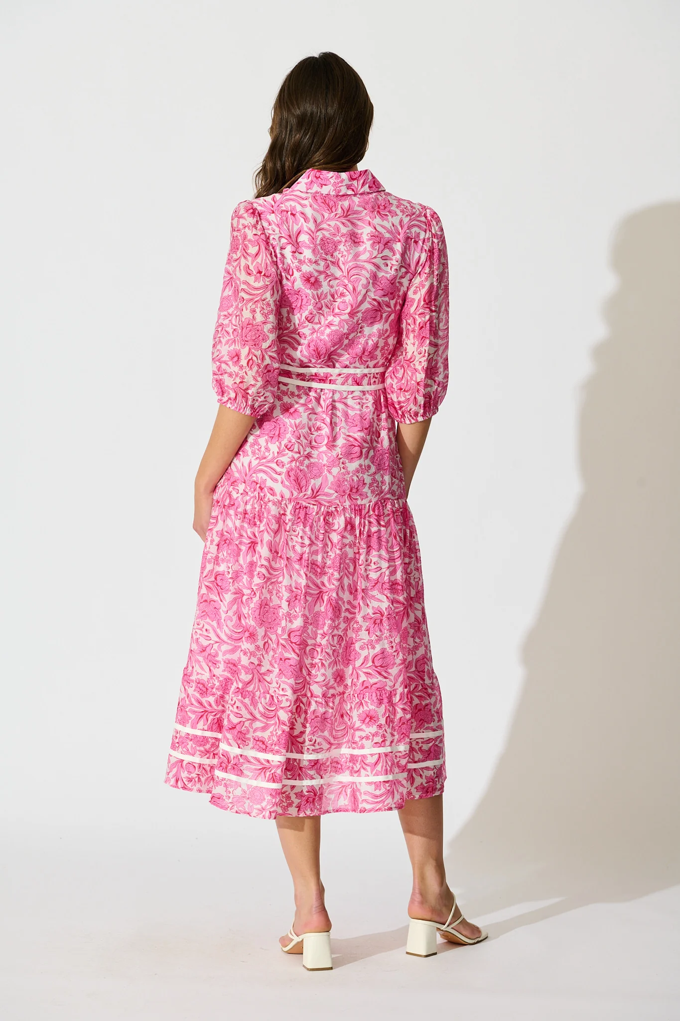 Zora Maxi Shirt Dress in Pink Floral Cotton Blend - Image 4